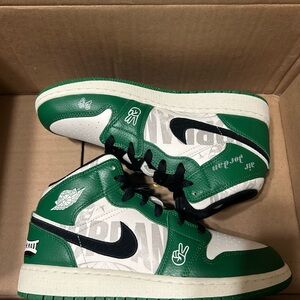 Green and White High-Top Sneakers